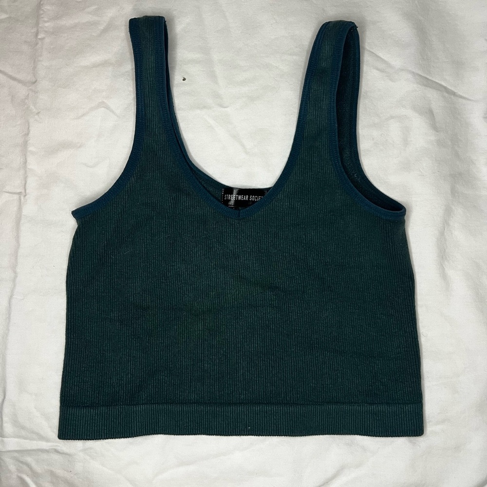 Teal Ribbed Knit Women's Cropped Tank Top